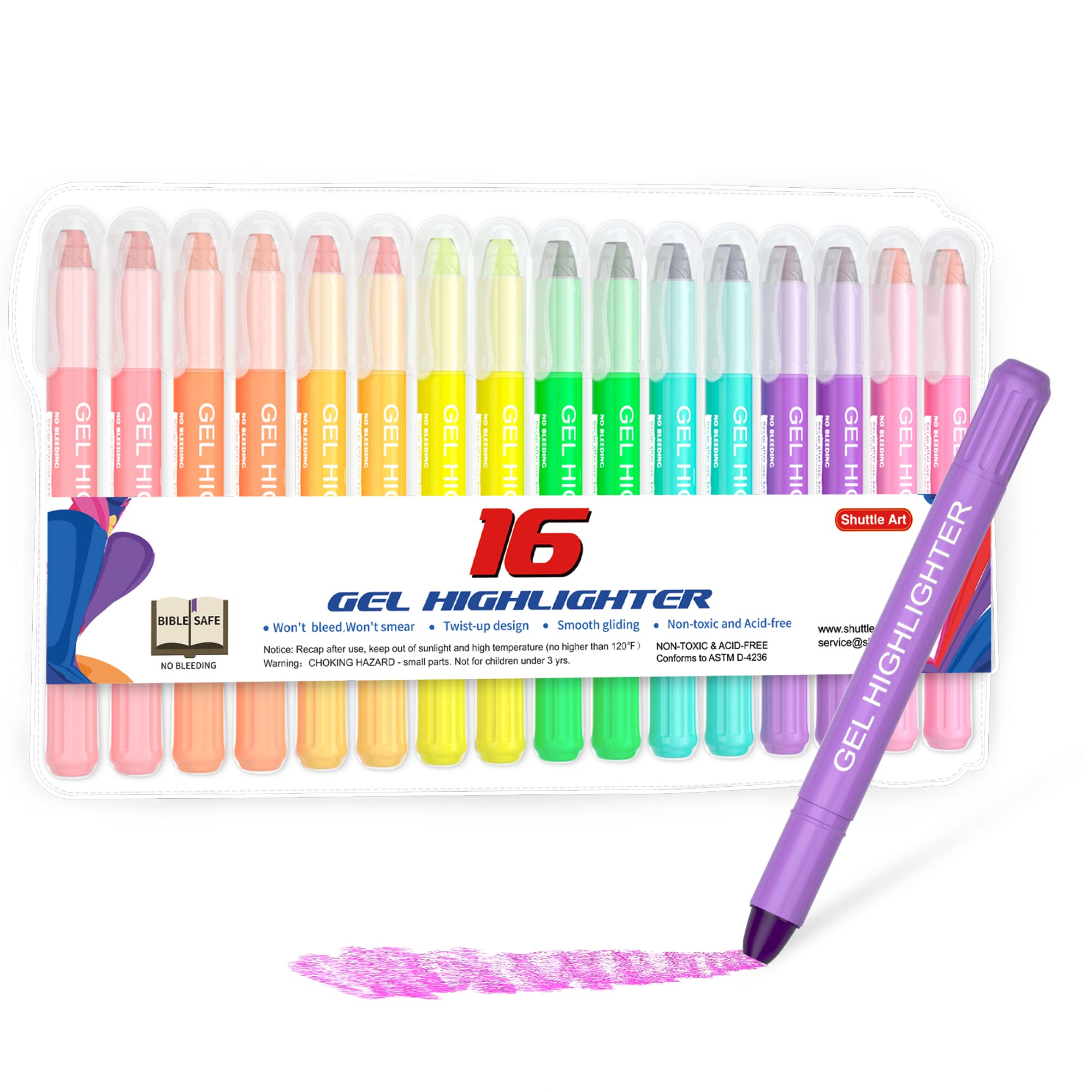 Shuttle Art 16 Pack Gel Highlighters, 8 Assorted Colors Highlighter Study Kit, Great For Journaling, Highlighting And Studying