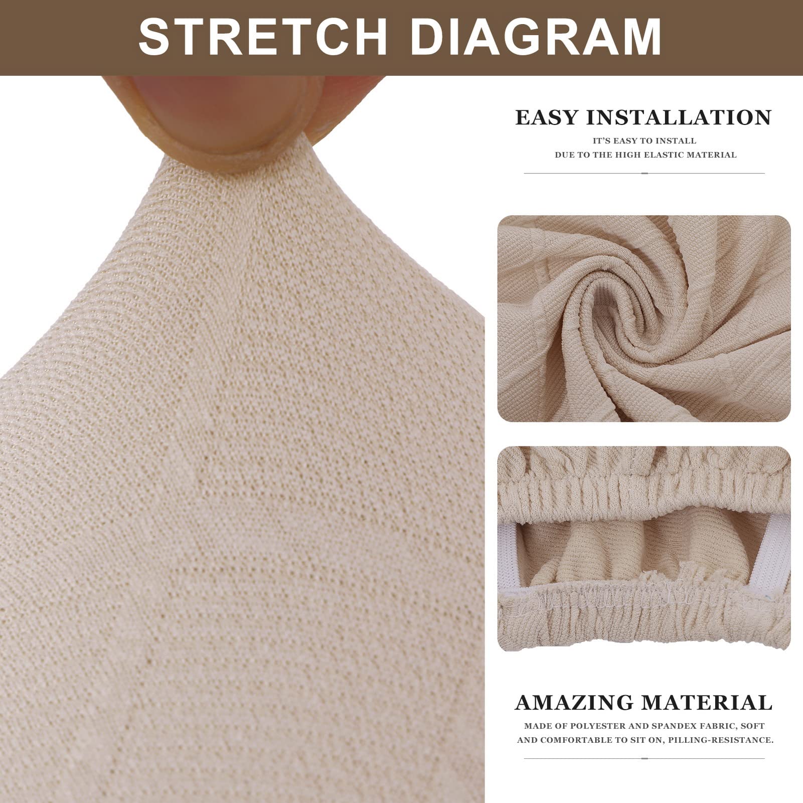 Searchi Stretch Dining Chair Seat Covers Set Of 4, Soft Removable Washable Seat Covers For Dining Chairs, Dining Room Seat Cover Protector (Rear-Covered, Ivory Jacquard)