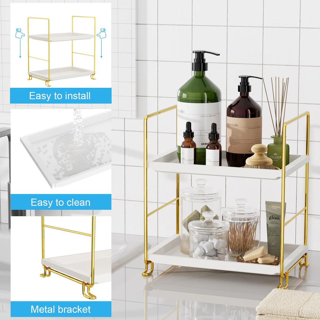 Fsyueyun 2-Tier Bathroom Countertop Organizer, Tool-Less Installation Premium Plastics Makeup Perfume Organizer Skincare Shelf F