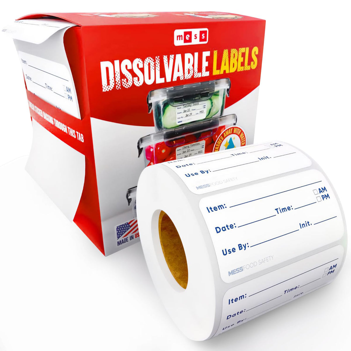 Mess Dissolvable Labels For Food Containers (1X2' 200) - Dissolvable Food Labels For Food Storage - Dissolves Like Magic With A