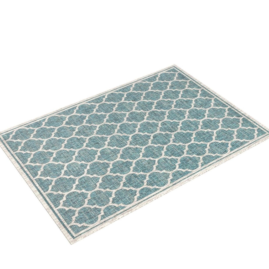 Jonathan Y Smb109E-3 Trebol Moroccan Trellis Textured Weave Indoor Outdoor Area Rug Bohemian Modern Easy Cleaning Bedroom Kitchen Backyard Patio Non Shedding, 3 X 5, Teal/Gray