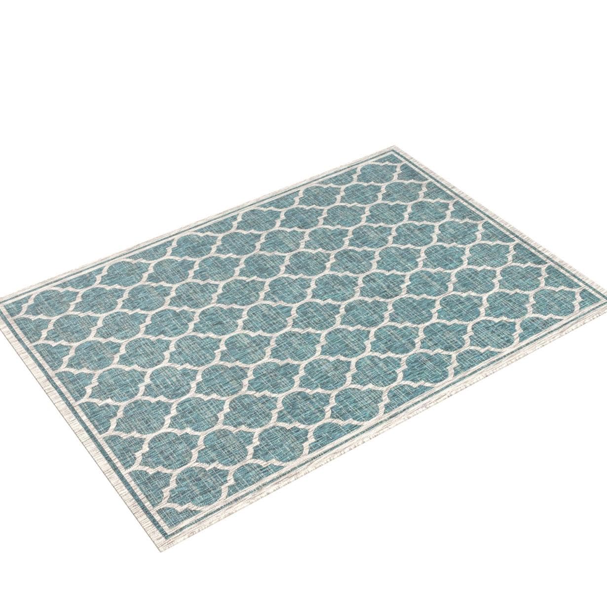 Jonathan Y Smb109E-3 Trebol Moroccan Trellis Textured Weave Indoor Outdoor Area Rug Bohemian Modern Easy Cleaning Bedroom Kitchen Backyard Patio Non Shedding, 3 X 5, Teal/Gray