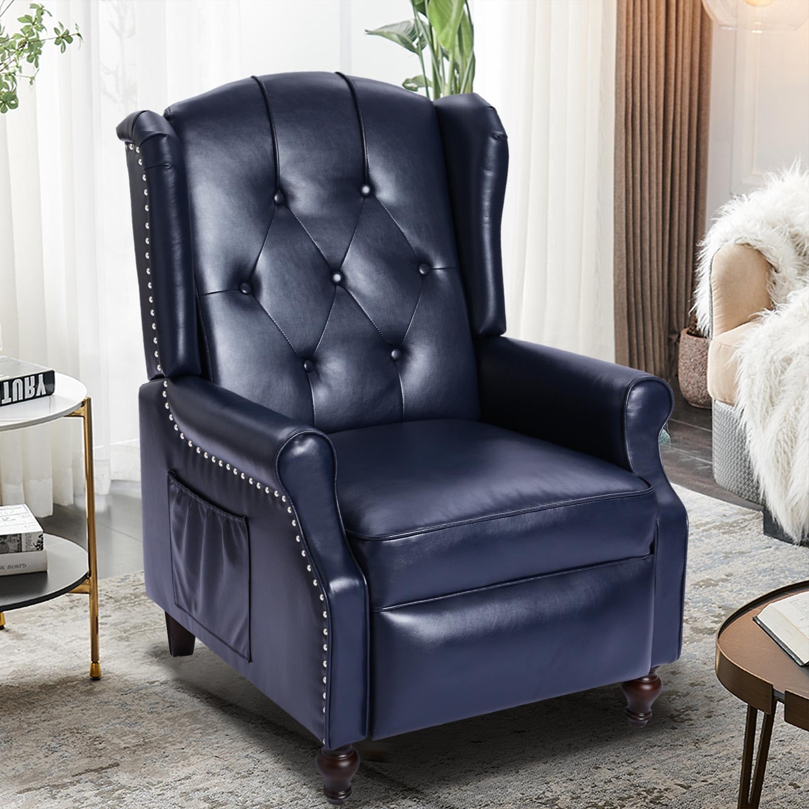 Consofa Wingback Recliner Chair With Massage And Heat - Tufted Pu Leather Push Back Arm Chair For Living Room - Vintage Recliner