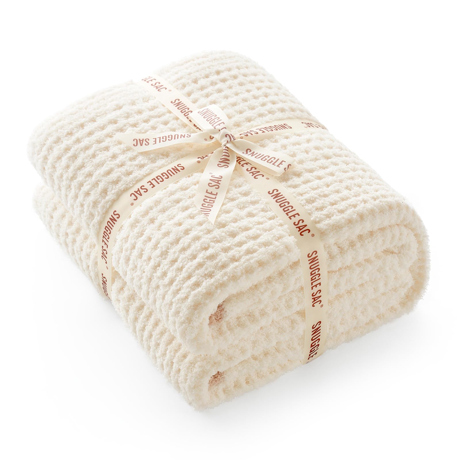 Snuggle Sac Ultra Soft Waffle Throw Blanket For Couch Bed Sofa 50X60 Inches, Reversible Cream Blanket Microfiber Fluffy Fuzzy Co