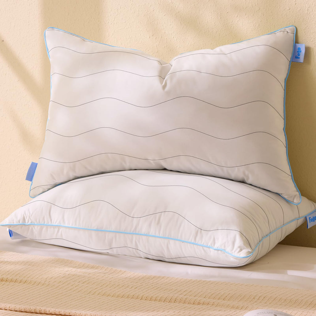 felo Feather Down Pillows Queen Size Set of 2, CloudFusion Goose Pillow for Sleeping, Luxury Hotel Collection Bed Supportive Pil