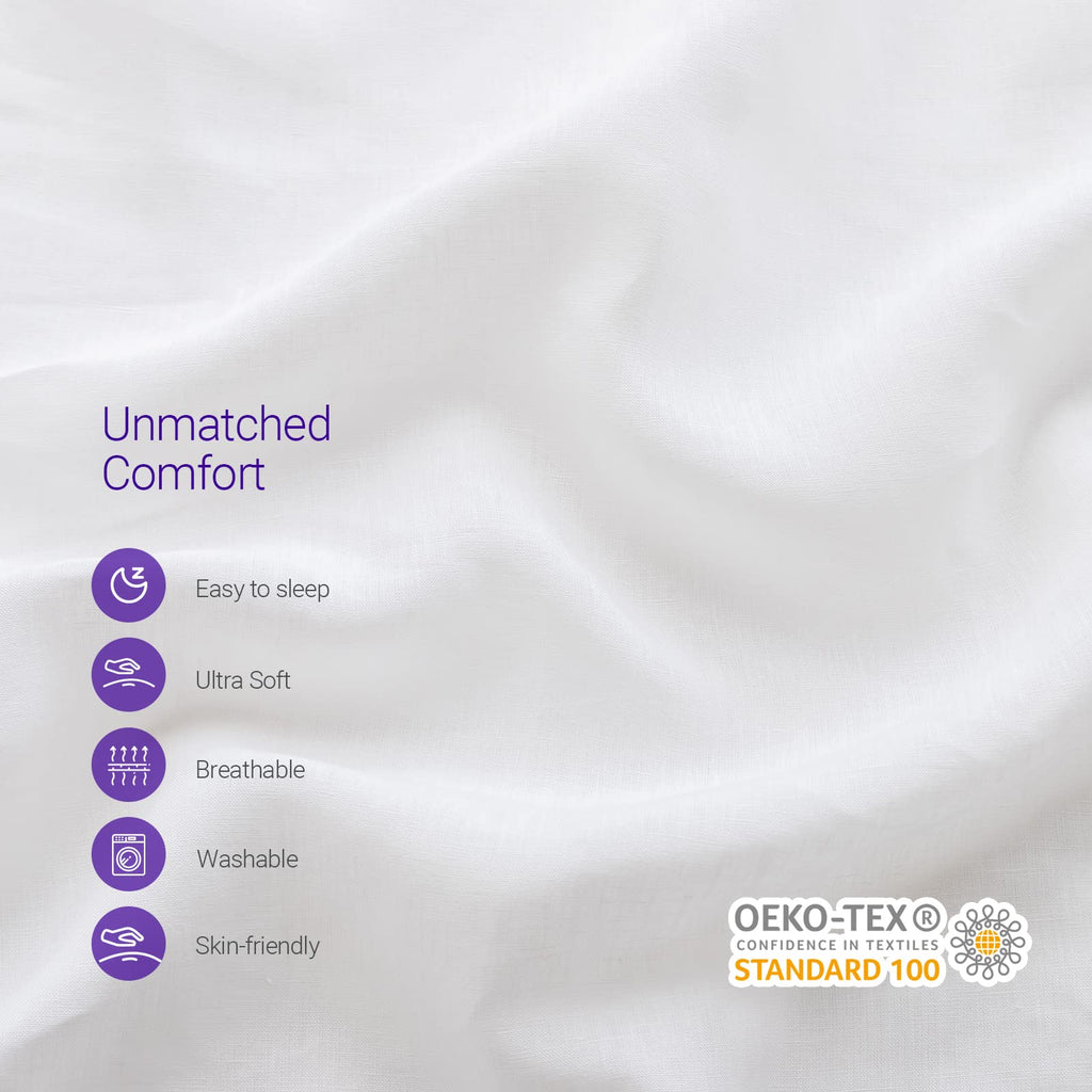 Simple&Opulence 100% Belgian Linen Sheet Set Handmade Hemstitch White King Size Bed Sheet-4 Piece (1 Flat Sheet+1 Fitted Sheet+2