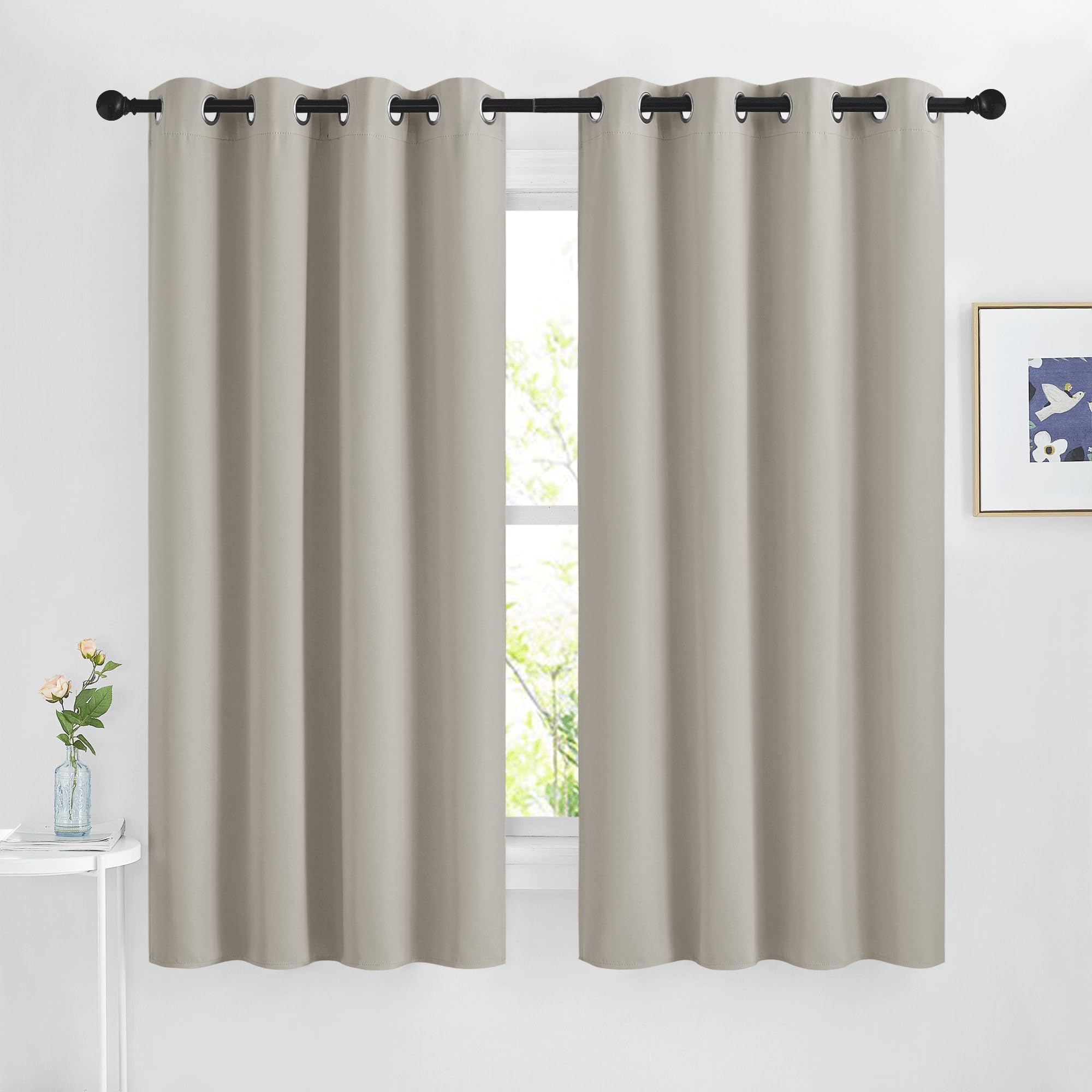 Nicetown Room Darkening Bedroom Curtains 63 Inches Long, Window Treatment Thermal Insulated Solid Grommet Voice Reducing Drapes