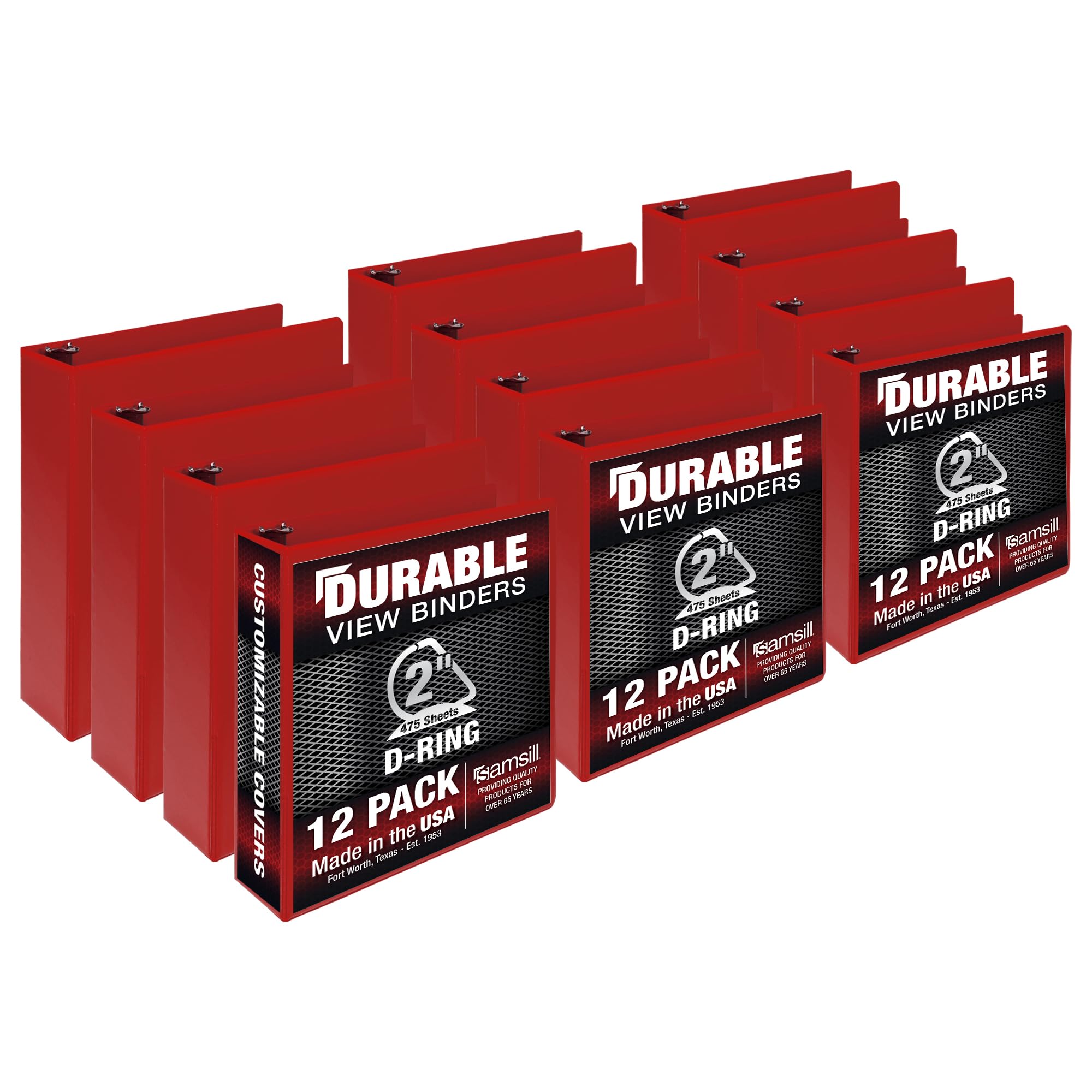 Samsill Durable 2 Inch, Made In The Usa, D Ring, Customizable Clear View, Red, 12 Pack, Each Holds 475 Pages