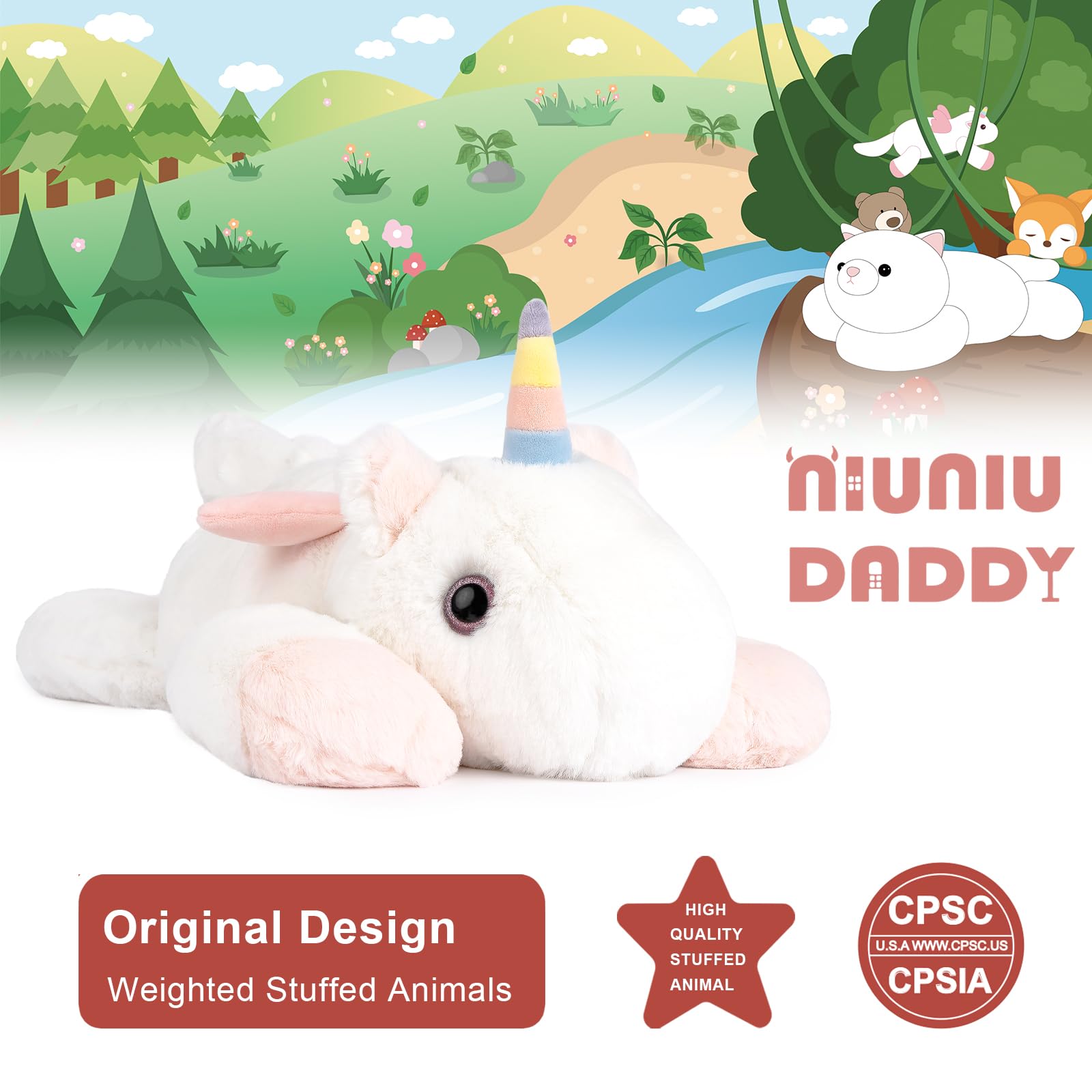 Niuniudaddy 20' | 3.3 Pound Unicorn Weighted Stuffed Animals Plush Toy, Large Giant Pillowfort Body Pillow Animal With Kids Adu