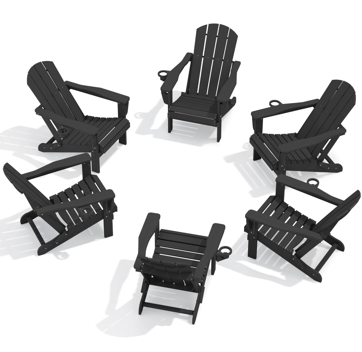 Serwall Folding Adirondack Chair Set Of 6, Reclining Adirondack Chair With Cup Holder, Adjustable Adirondack Chair With 3 Recline Positions, All Weather Hdpe Outdoor Adirondack, Apple