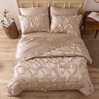 Mr&Hm Satin Comforter California King 7 Pieces Champagne - Luxurious Pinch Pleat Bedding Set With Comforter, Flat Sheet, Fitted