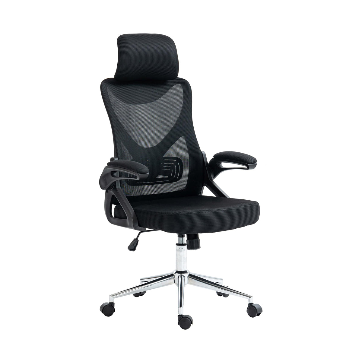 Ergonomic Office Chair With Adjustable Lumbar Support & Headrest, Height Adjustable High Back Mesh Desk Chair With Wheels And Flip Up Arms, Black