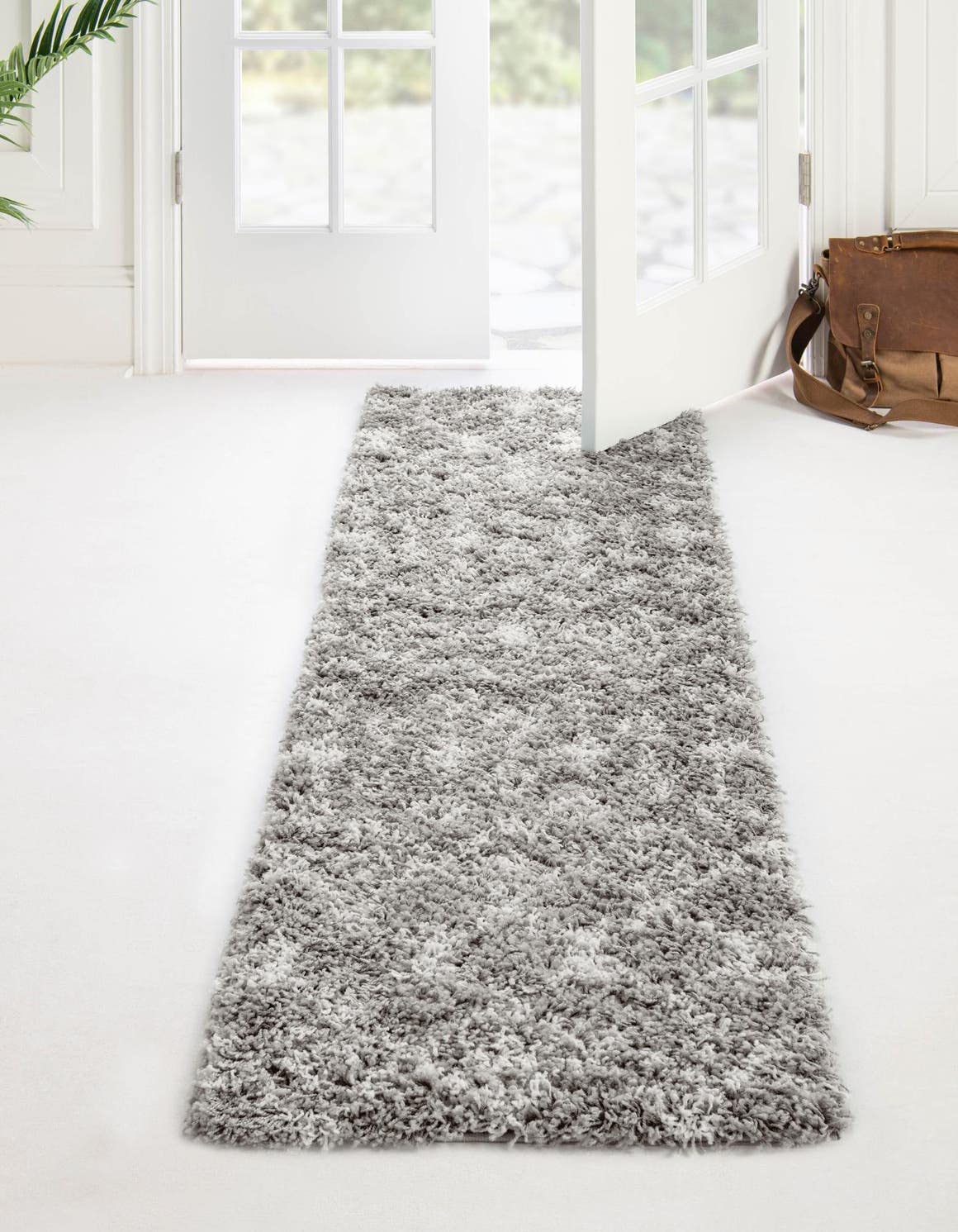 Rugs.com Moroccan Trellis Shag Collection Rug - 2 x 7 Runner Gray Shag Rug Perfect for Living Rooms, Large Dining Rooms, Open 