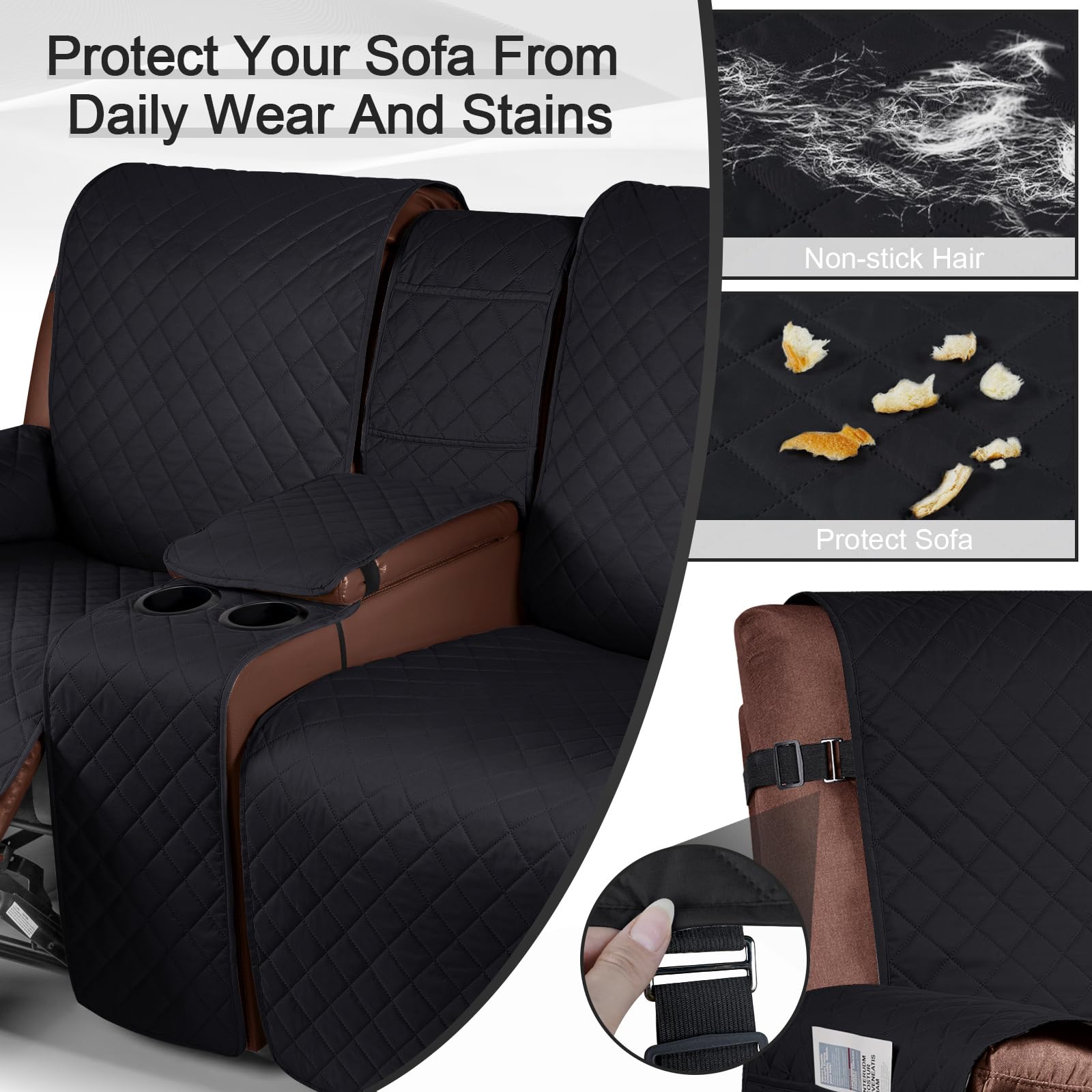 Kincam 100% Waterproof Recliner Sofa Cover With Console, Non-Slip Reclining Couch Covers For 3 Seat, Recliner Couch Cover Furnit