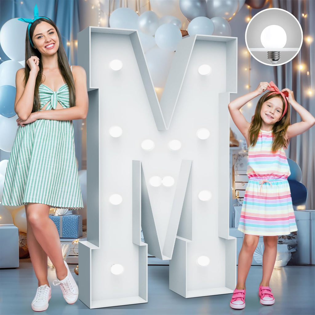 4FT Marquee Light Up Letters - Cool White Light Up Letters M with Fixed Water Bag, Party Decoration Large Marquee Light Up Lette