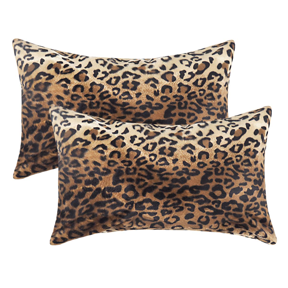 Carrie Home Soft Plush Leopard Print Faux Fur Lumbar Pillow Covers For Home Couch Sofa (Set Of 2, 12X20 Inch)