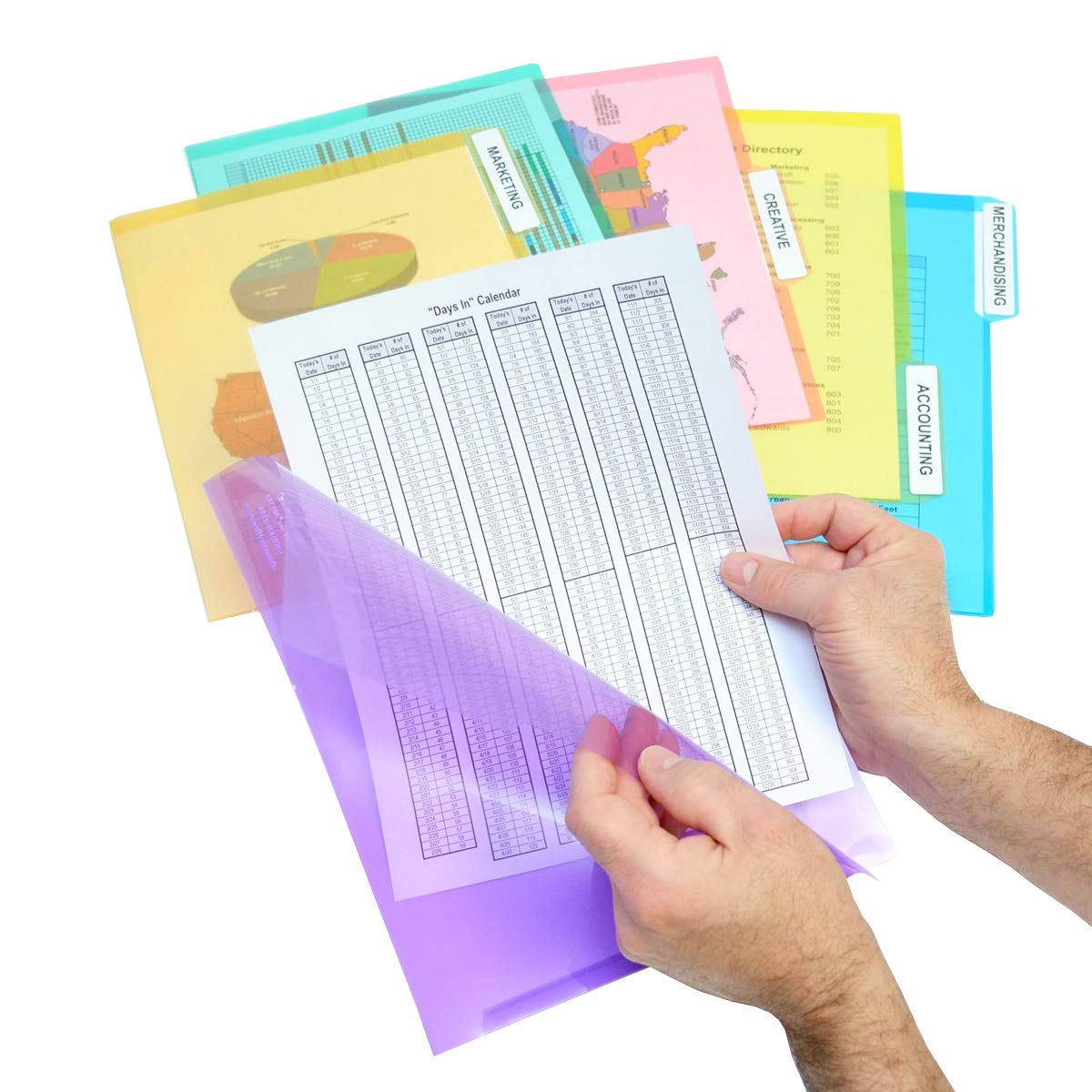 Ultimate Office Pocketfile Clear Poly Document Folder Project Pockets, 3Rd-Cut, Letter Size, In 6 Assorted Colors, Set Of 18