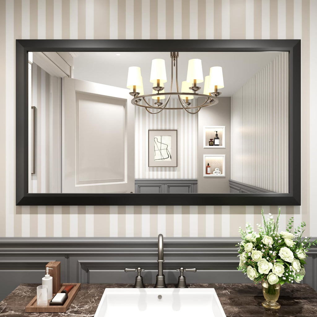 Amorho Black Bathroom Mirror, 55x32 Inch Thick Metal Framed Wall Mirrors for Over 2 Sinks, Bedroom, Living Room, Entryway, Large