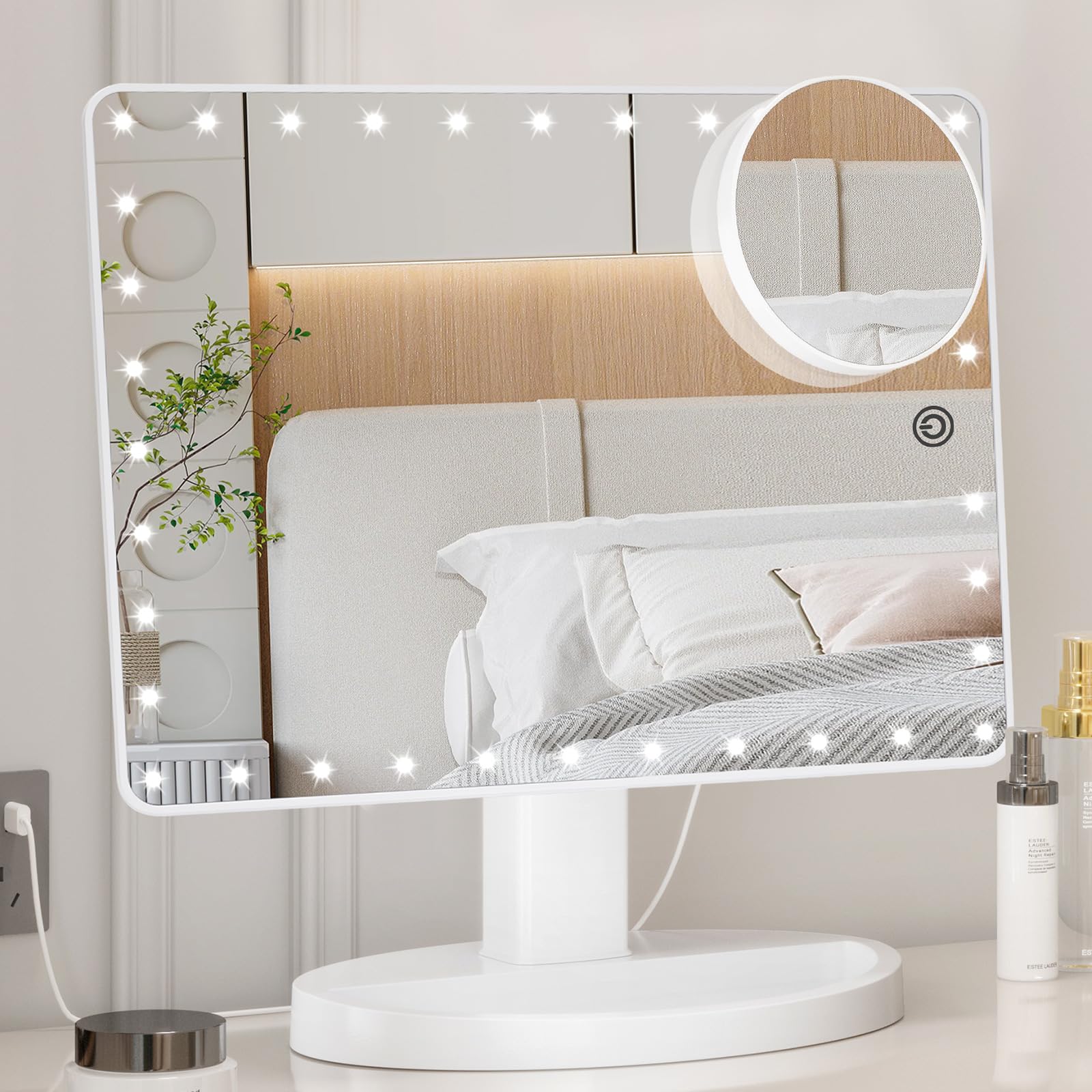 FUNTOUCH Large Lighted Vanity Makeup Mirror (X-Large) with 35 LED Lights, Touch Screen Dimmable and 10X Magnification Dual Power