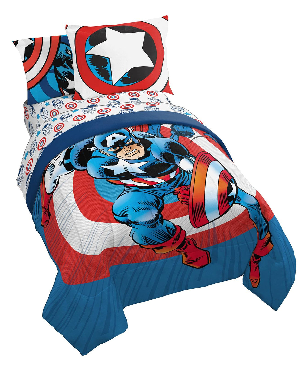 Marvel Comics Captain America Twin Comforter Set - 5 Piece Bed Set Includes Sheet Set & Pillow Covers - Super Soft Avengers Kids