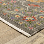 HomeRoots 509307 6 x 9 ft. Gray Blue Pink Orange Rust Red Green & Ivory Oriental Power Loom Stain Resistant Rectangle Area Rug with Fringe