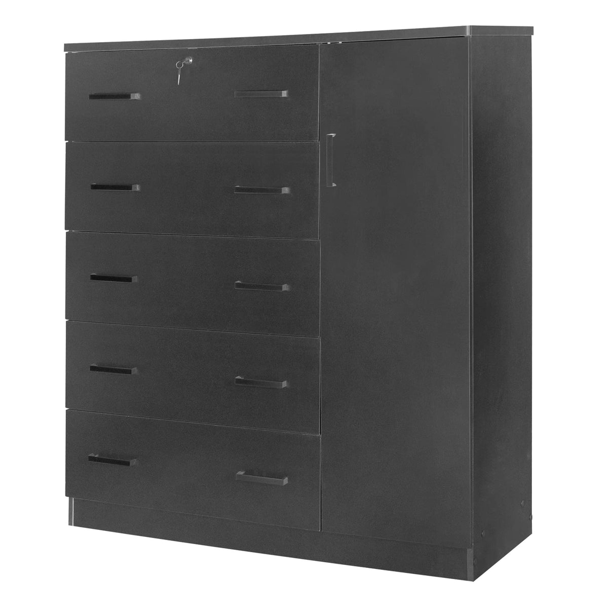 Better Home Products JCF Sofie 5 Drawer Wooden Tall Chest Wardrobe in Black