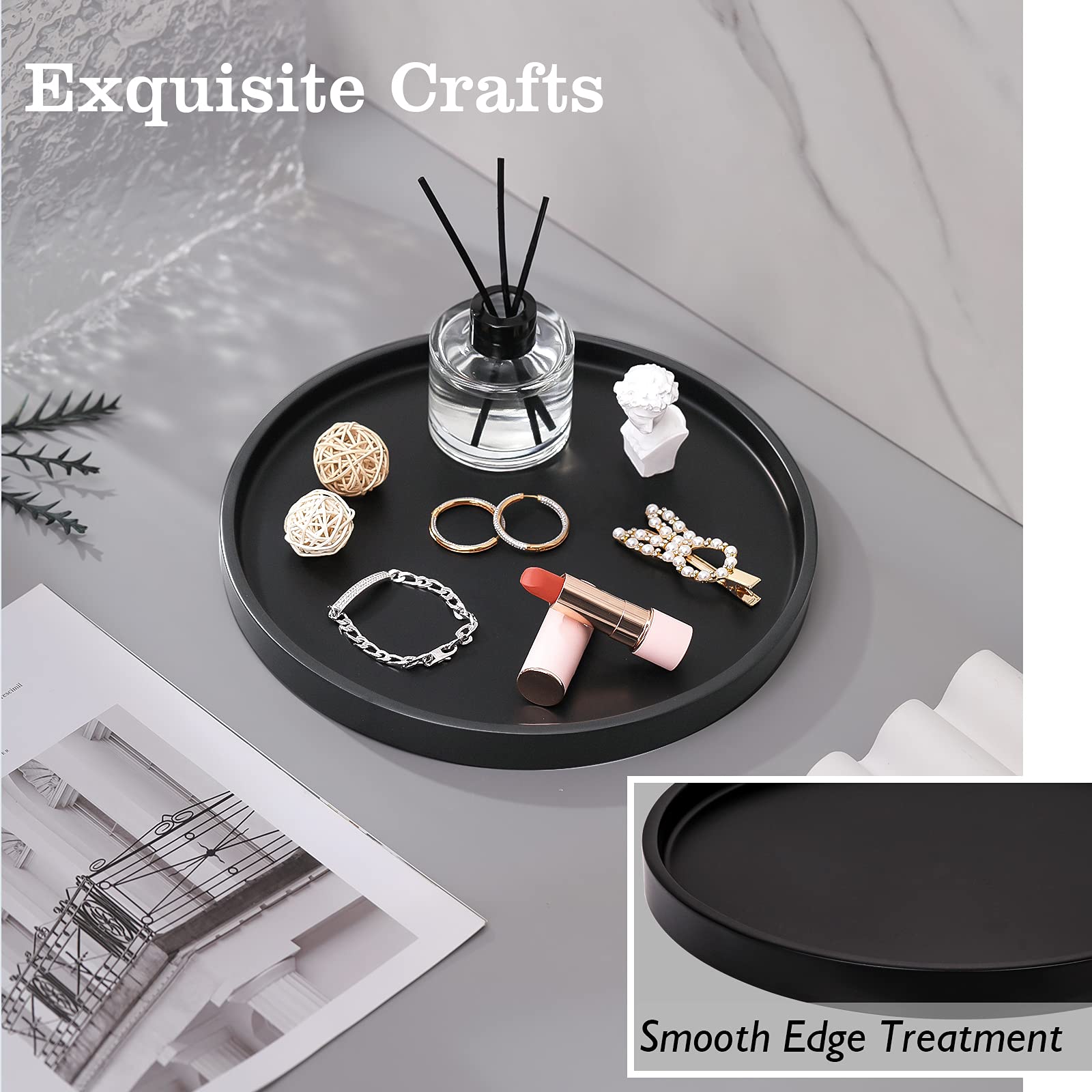 Emibele Vanity Tray, Resin Round Tray Decorative Storage Organizer For Bathroom Toilet Tank Bedroom Kitchen Countertop, Jewelry