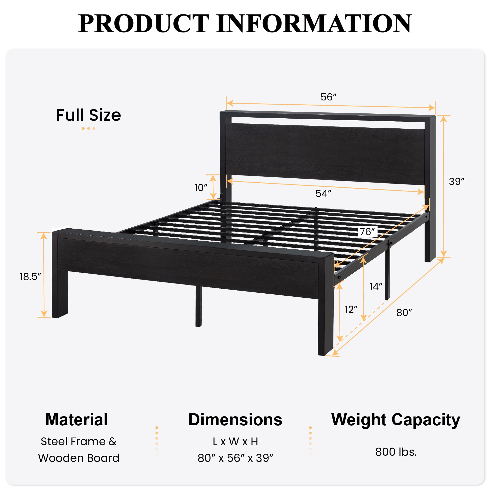Sha Cerlin 14 Inch Full Size Metal Platform Bed Frame With Wooden Headboard And Footboard, Mattress Foundation, No Box Spring Needed, Large Under Bed Storage, Non-Slip Without Noise, Black Oak