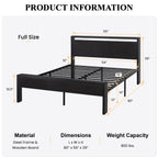 Sha Cerlin 14 Inch Full Size Metal Platform Bed Frame With Wooden Headboard And Footboard, Mattress Foundation, No Box Spring Needed, Large Under Bed Storage, Non-Slip Without Noise, Black Oak