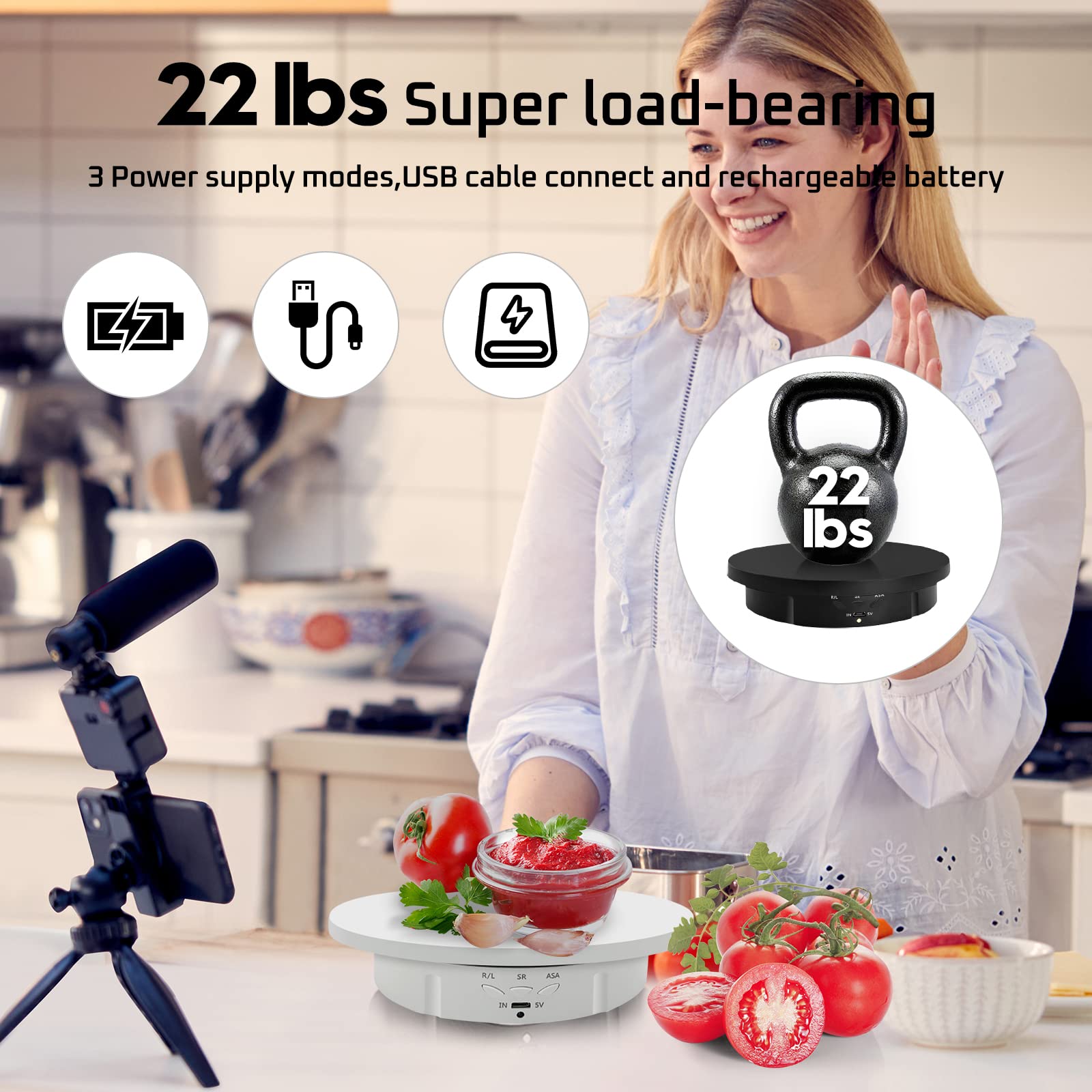 Jayegt 3In 1 Motorized Rotating Display Stand With 5.74/7.08/8.66 Inch Replacement Cover,Max 22Lbs Load, 360 Electronic Turntabl