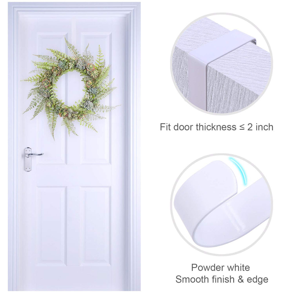 Esfun 2 Pack Solid Wreath Hanger For Front Door Window Wreath Hooks Holder Over The Door Metal Hook Hangers (White, 12 Inch)
