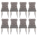 Soartalent Velvet Upholstered Dining Chairs Set Of 8, Modern Style Kitchen Side Chairs With Nailhead Trim And Silver Plated Leg,