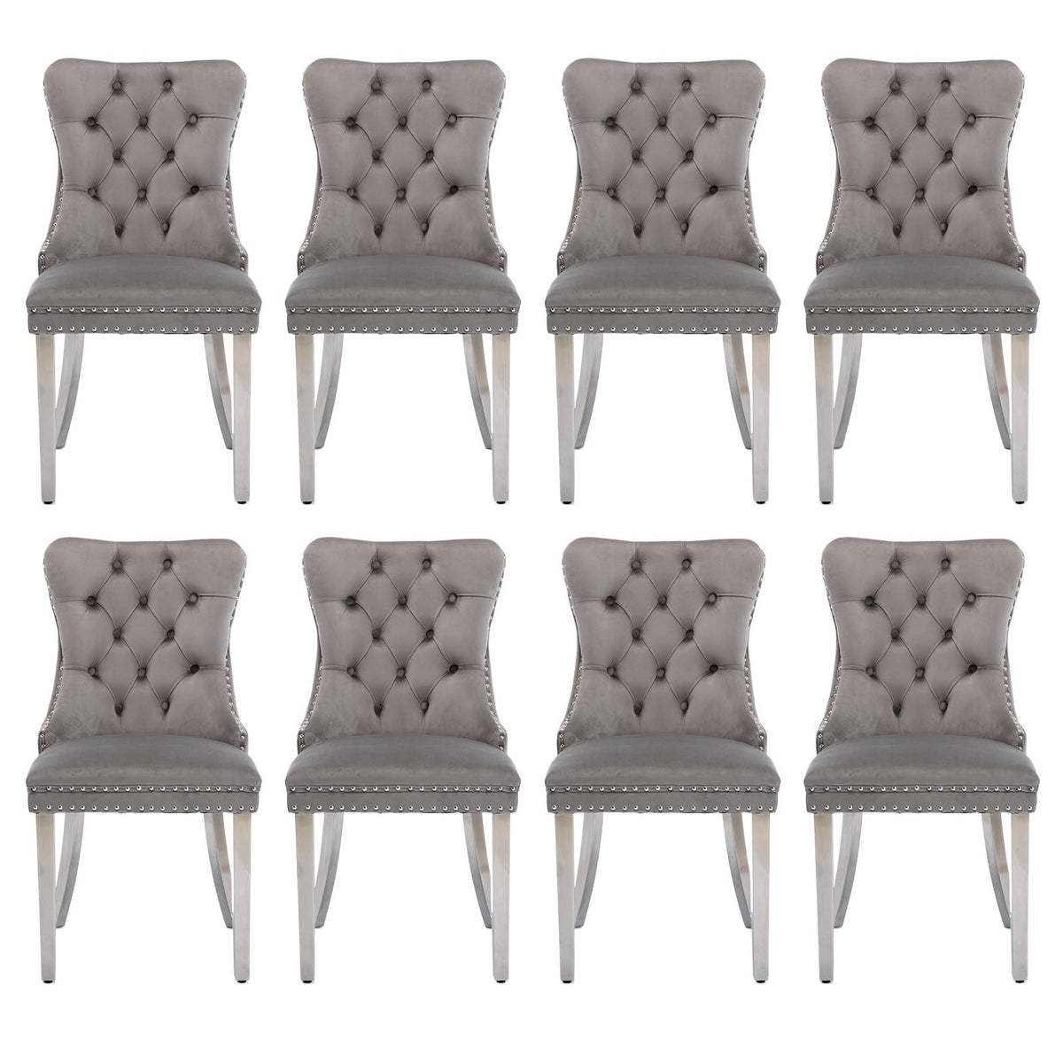 Soartalent Velvet Upholstered Dining Chairs Set Of 8, Modern Style Kitchen Side Chairs With Nailhead Trim And Silver Plated Leg,