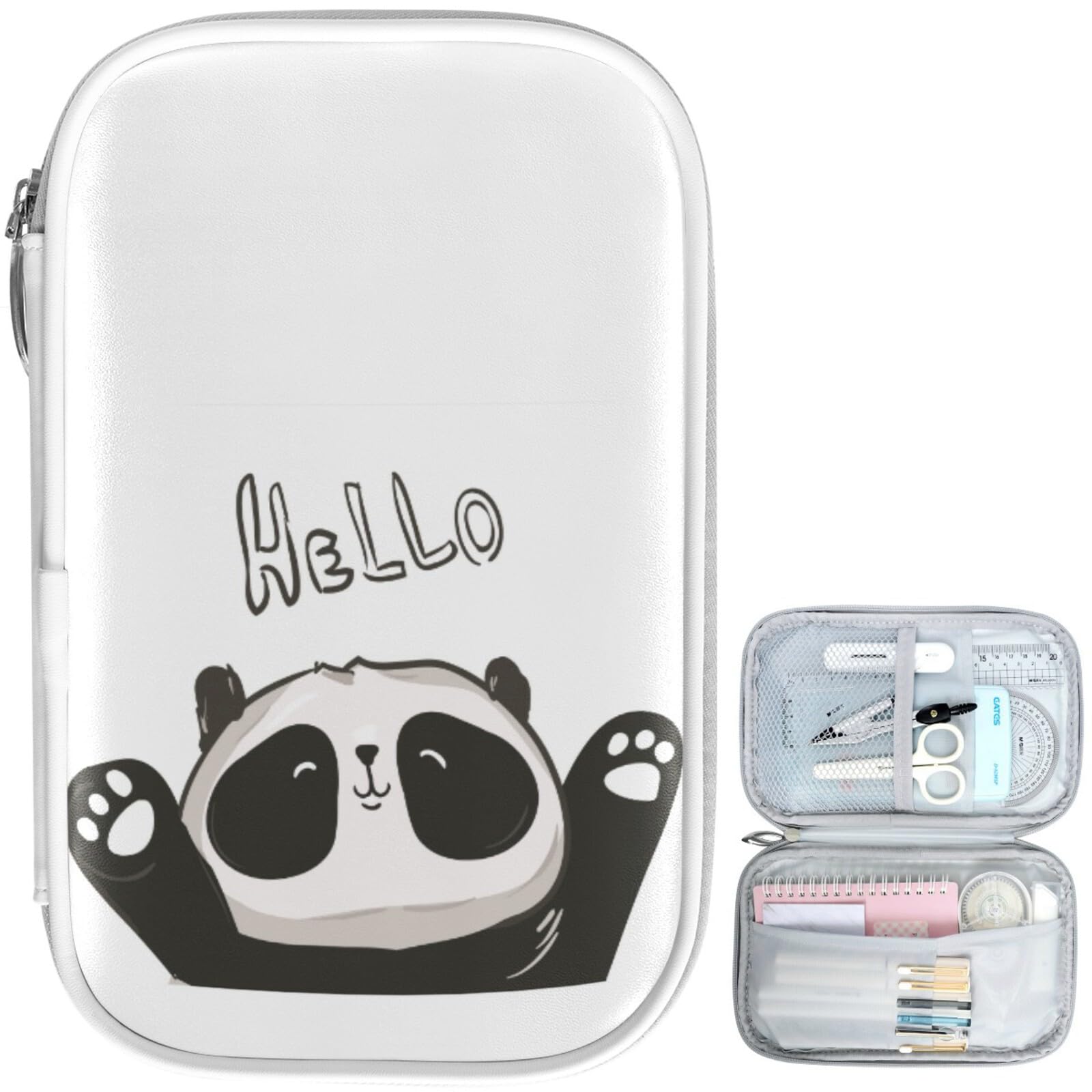 Zzkko Cute Cartoon Panda Hello Pencil Bag Case Zipper Pencil Holder Organizer Stationary Pen Bag Cosmetic Makeup Bag Pouch Purse
