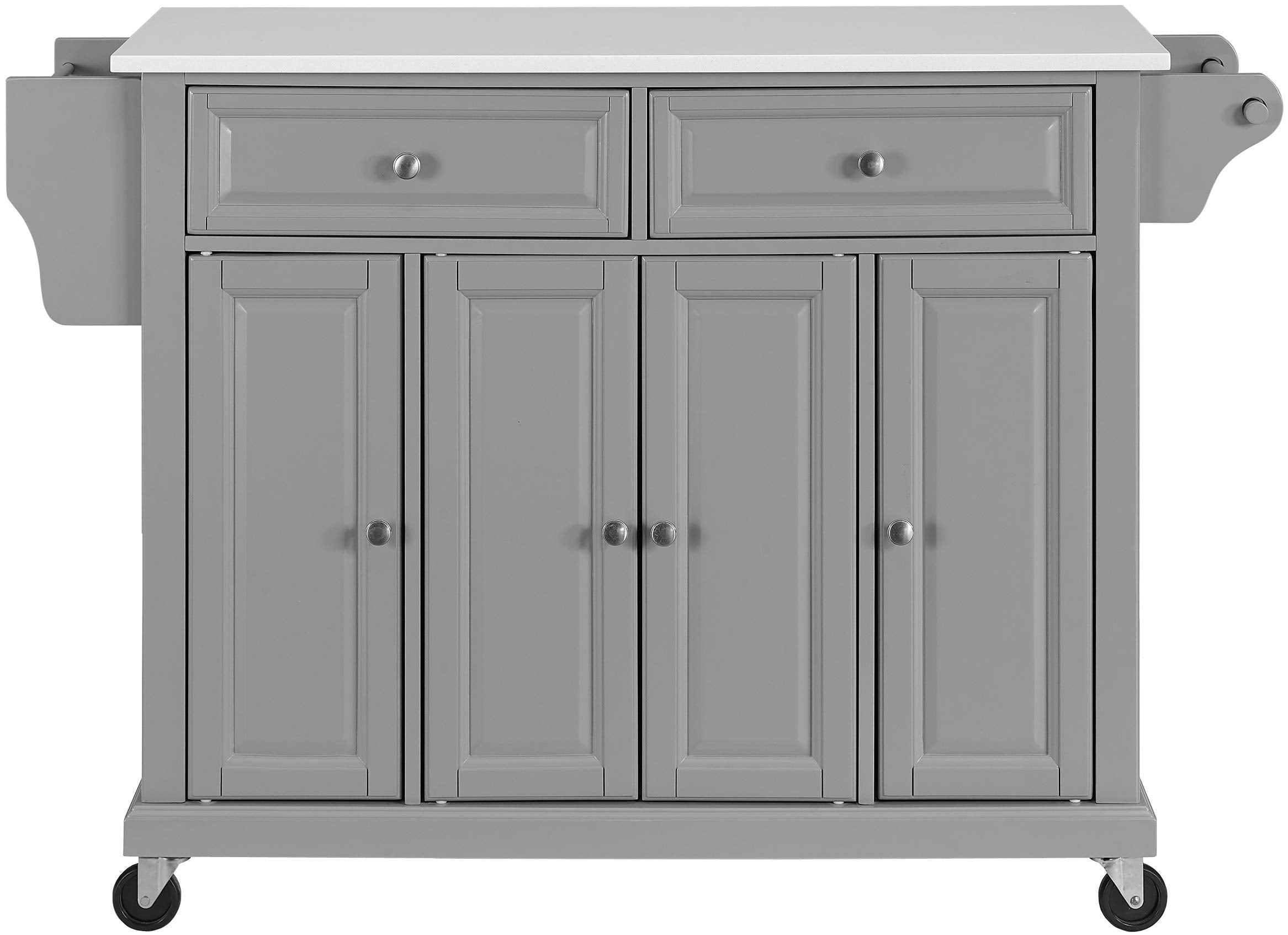 Crosley Furniture Full Size Stone Top Rolling Kitchen Island Storage Cart, Microwave Stand, Spice Rack, Gray