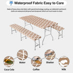 Outdoorlines Vinyl Fitted Picnic Table Cover With Bench Covers - Waterproof Camping Tablecloth For Picnic Table, Elastic Picnic Table Covers For Outdoor, Camping (Moroccon Camel 72X30 Inch, 3 Pcs)