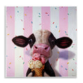 Stupell Industries Cute Baby Cow with Ice Cream Cone Pink Stripes, Designed by Lucia Heffernan Wall Plaque, 12 x 12, Brown