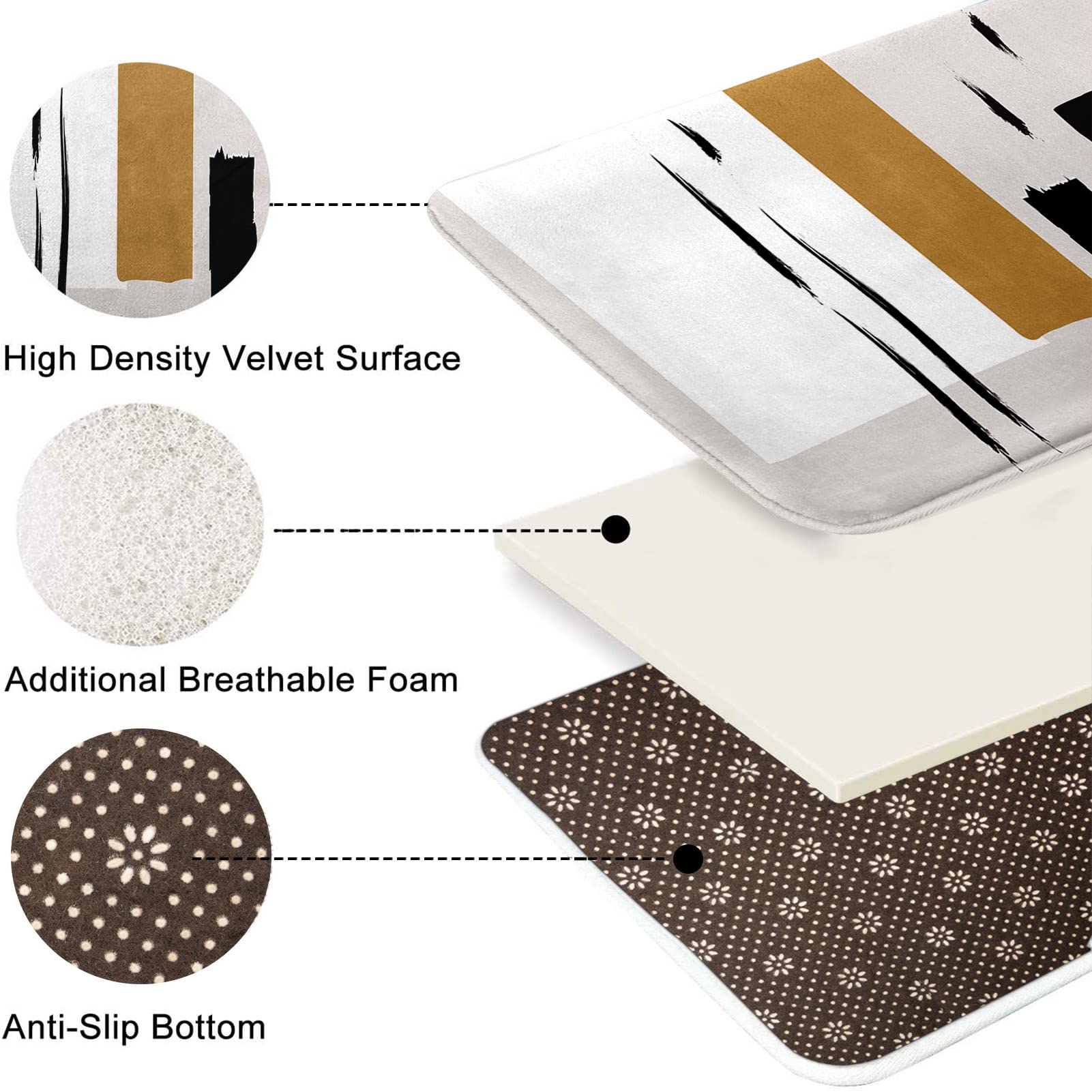 Tayney Boho Mid Century Shower Curtain Set With Toilet Lid Cover And Non-Slip Rugs, Abstract Line Art 4 Pcs Shower Curtain Set,