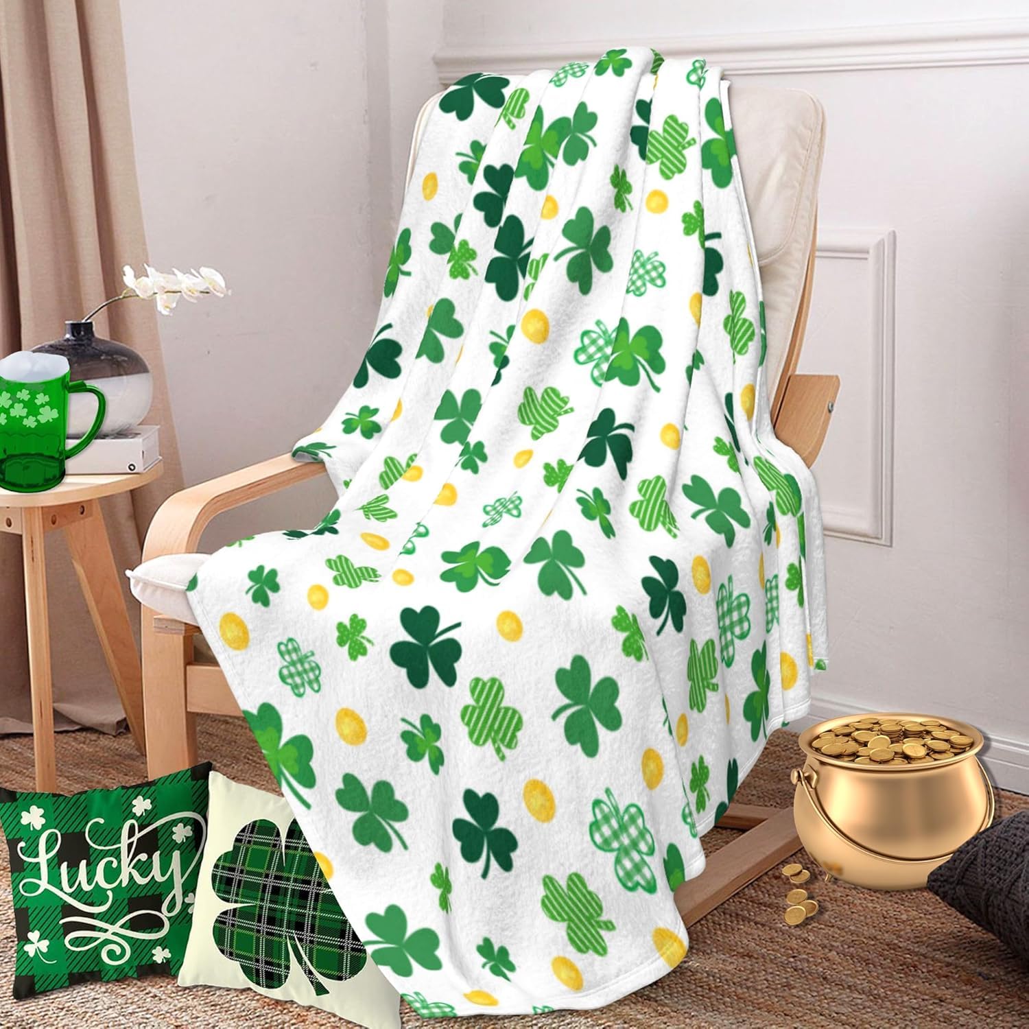 St Patrick'S Day Blanket Shamrock Flannel Throw Blanket 60'X50' Clover Lucky Gift For Adult And Kids Decorative Blankets Funny