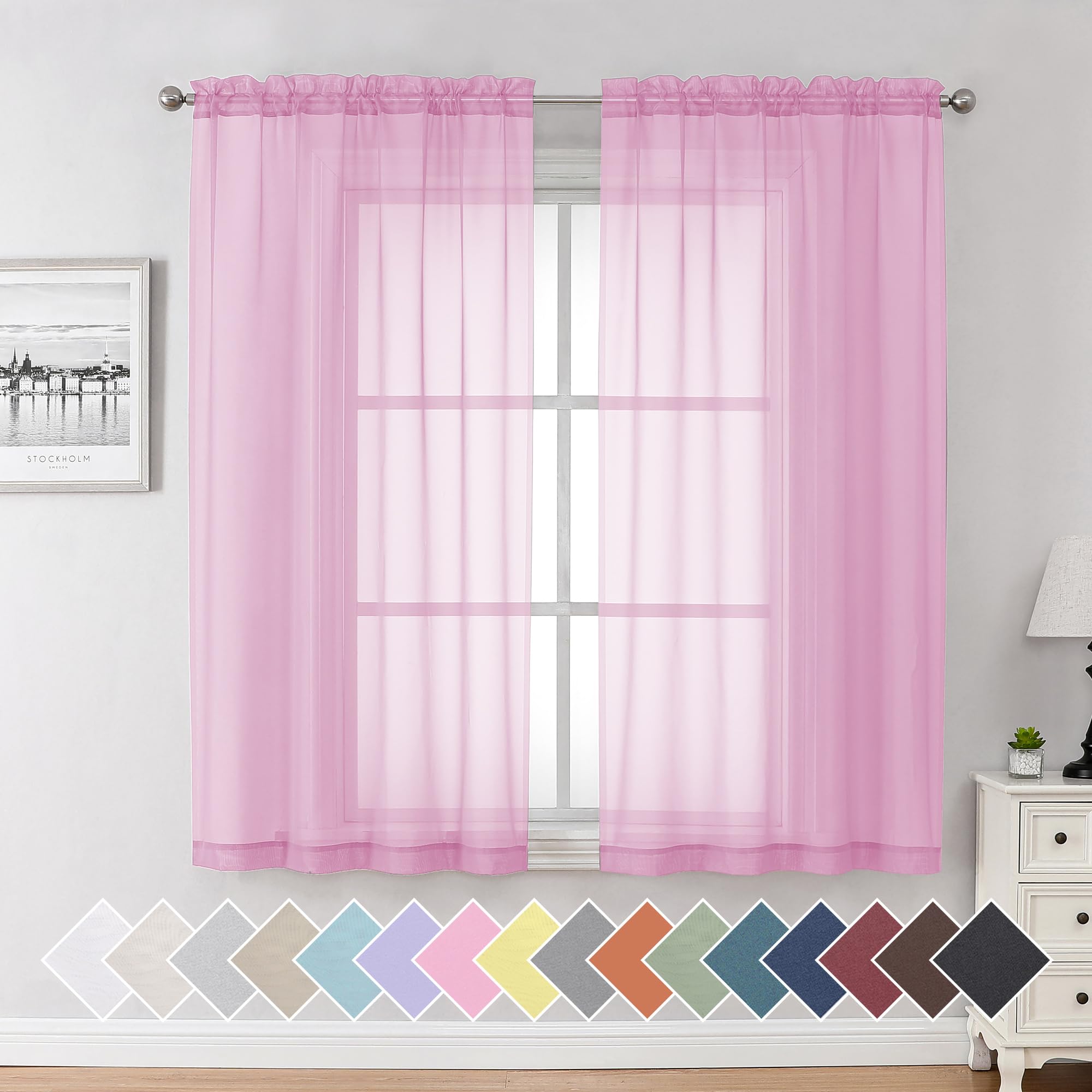 Aiyufeng Sheer Curtains Pink Window Decor