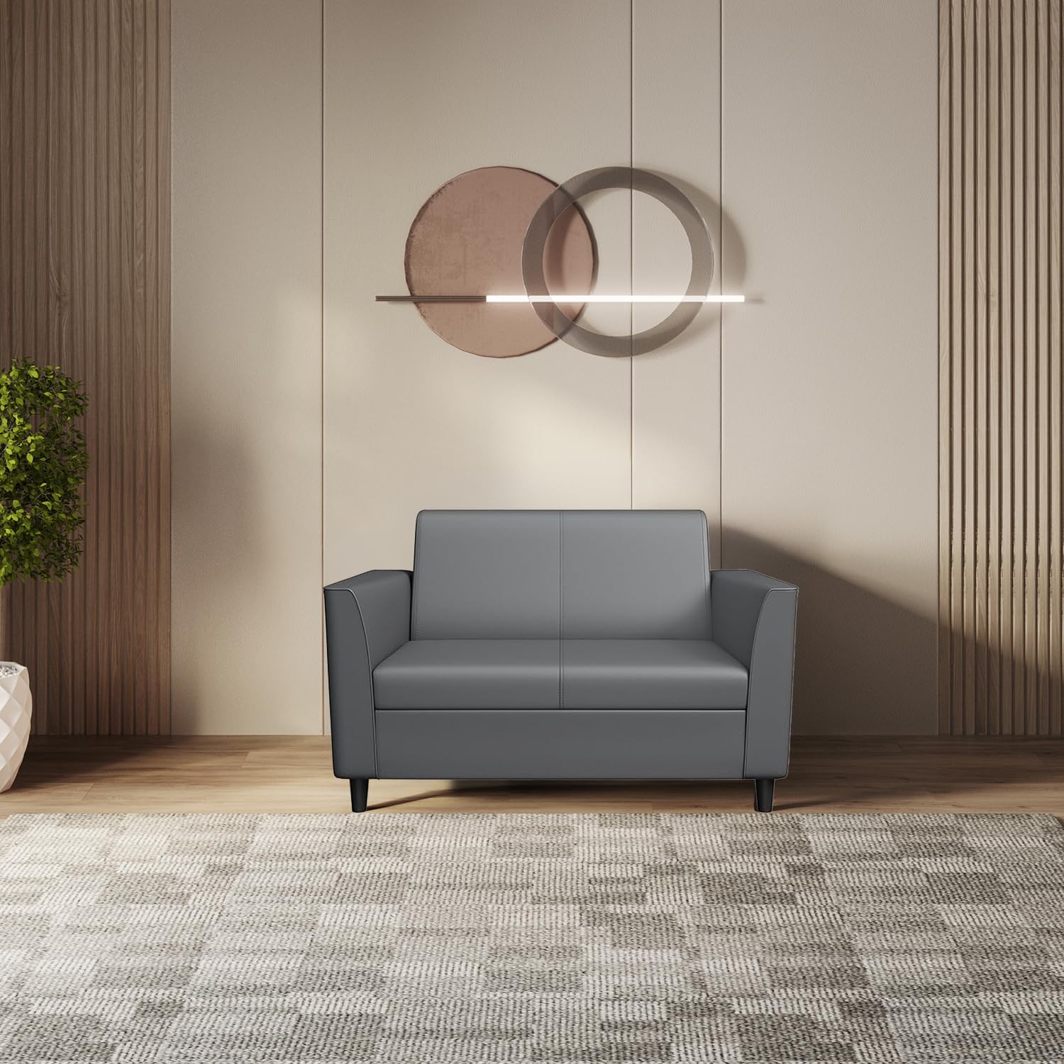 Godrej Interio Sofa Emperor 2 Seater Synthetic Leather Sofa For Living Room, 1Year Warranty, Solid Wood, Nimbus Grey