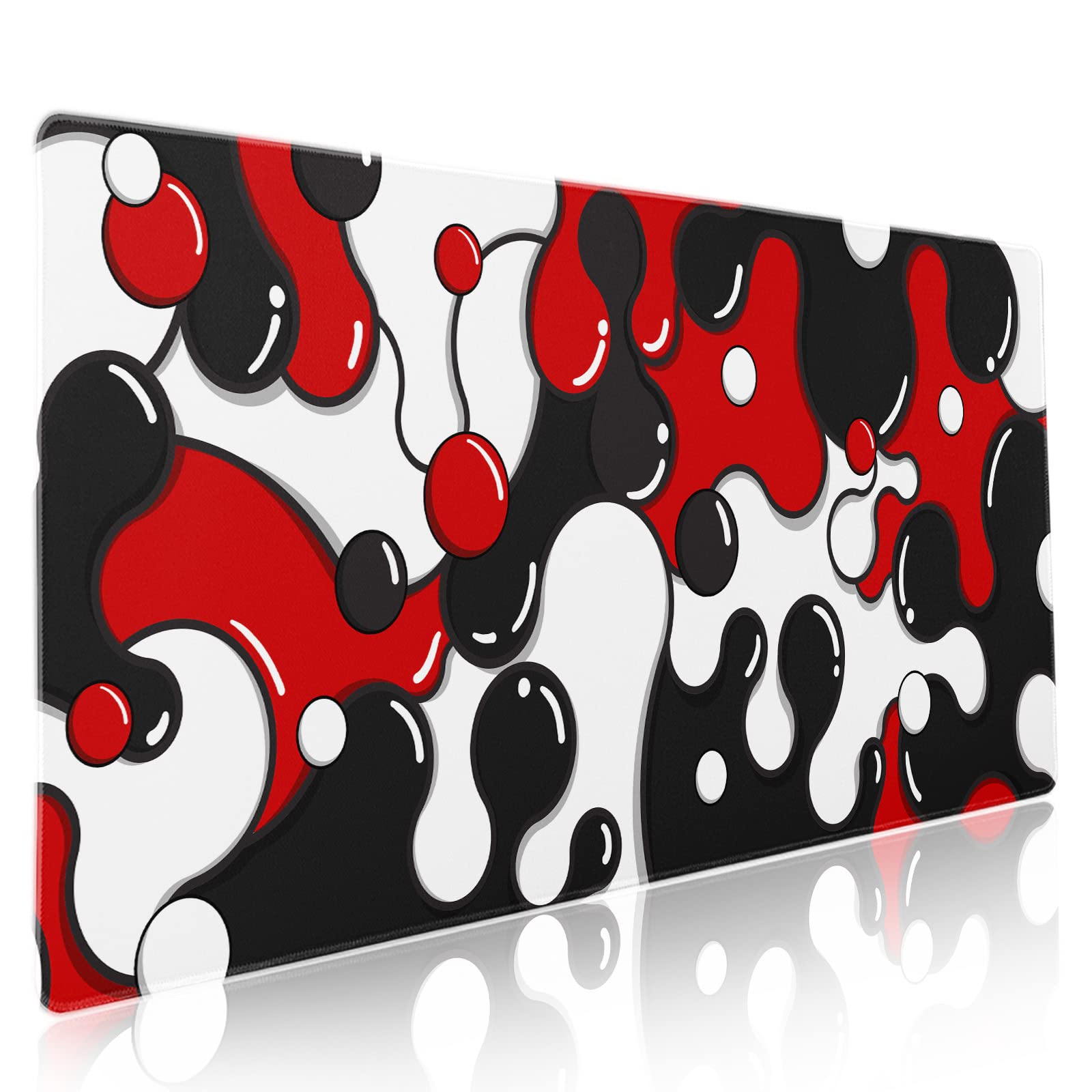 Aportt Red Black White Mouse Pad Anime Cool Geometric Japanese Extended Desk Mat 90X40 Cm Non-Slip Rubber Base Stitched Edge Lar