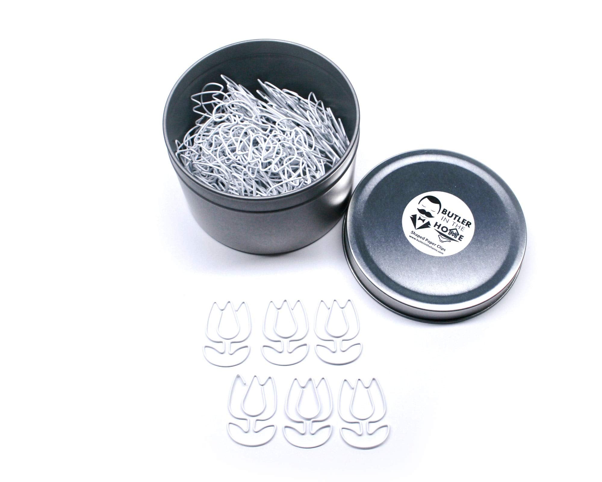 Butler In The Home Tulip Flower Shaped Paper Clips Great For Paper Clip Collectors Or Office Gift - Comes In Round Tin With Lid
