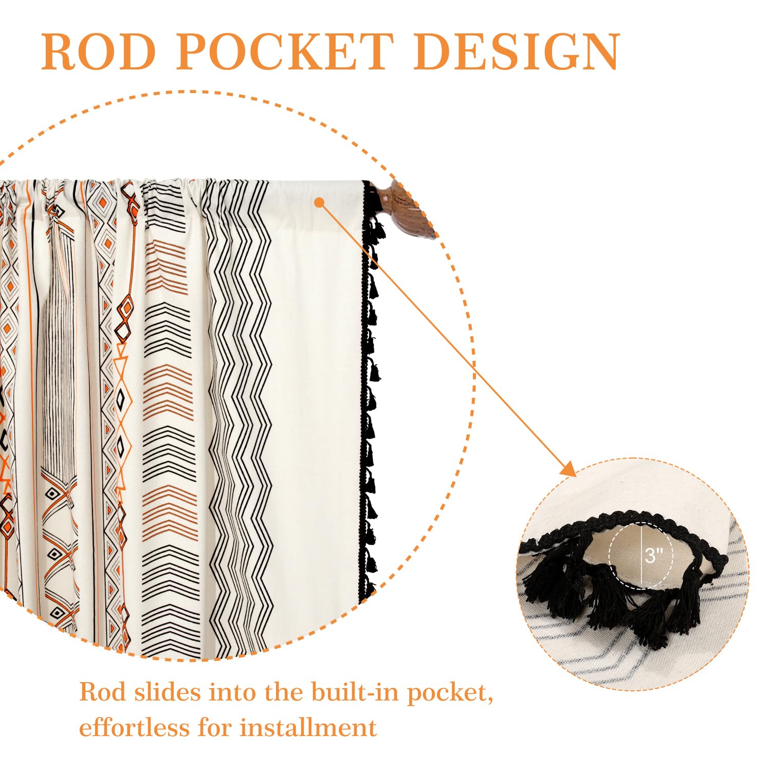 Colorbird Boho Curtains For Bedroom, 2 Panels 63 Inch Semi Blackout Living Room Darkening Curtains, Geometric Tribal Fall Cotton