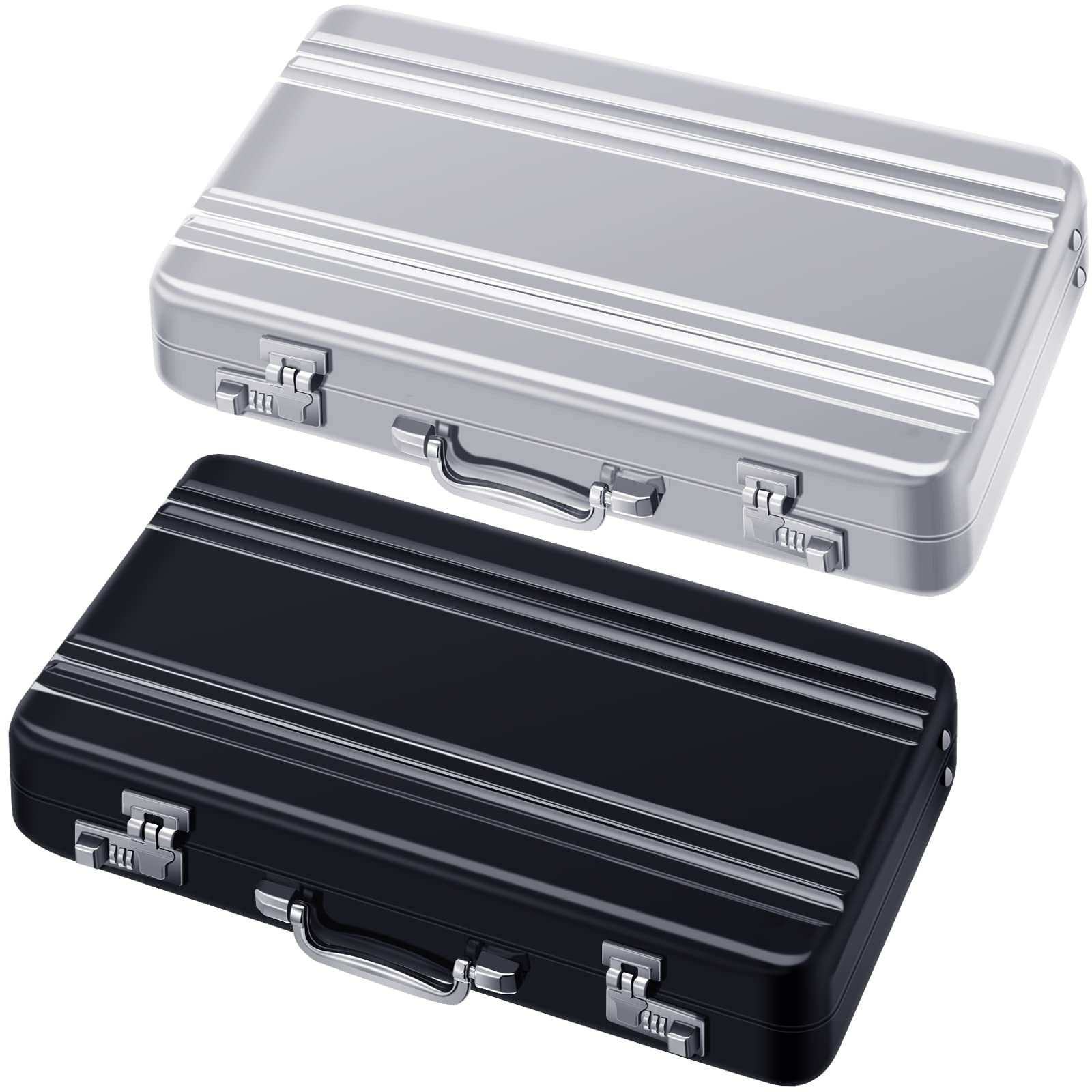 Oudain 2 Pcs Business Card Holder Suitcase Aluminum Business Card Case with Waterproof Pocket Credit Holder for Men Organizer ID