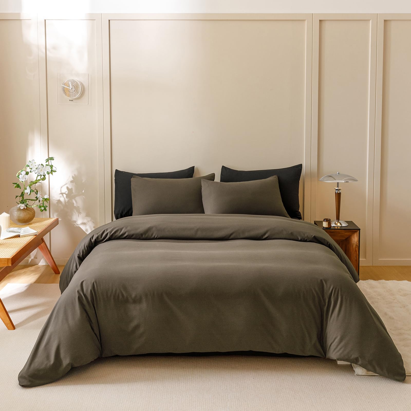 Clothknow Chestnut Brown Comforter Set Full 3Pcs Dark Brown Bedding Comforter Sets Mocha Coffee Full Size Comforter Soft Brown F