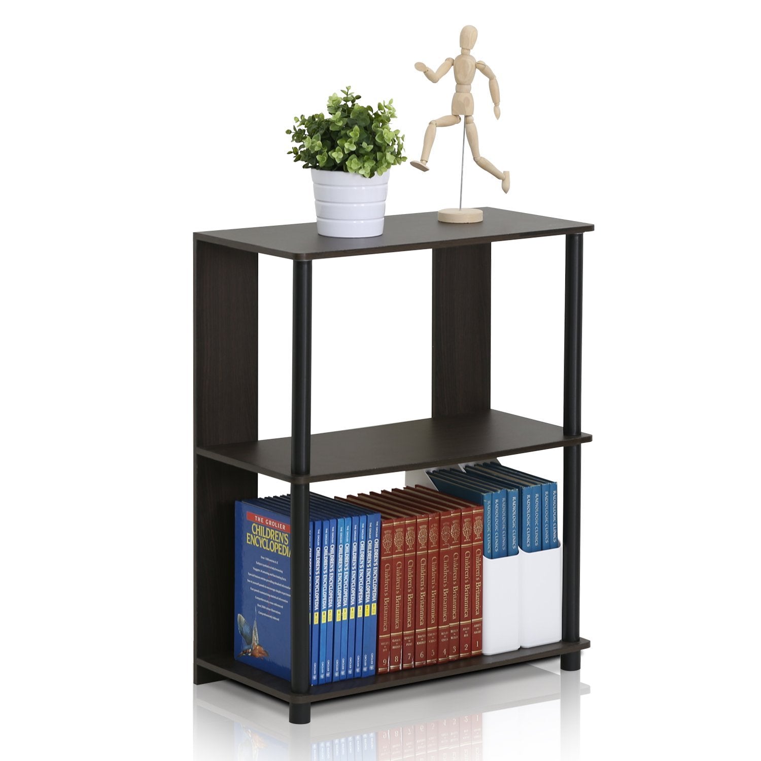Furinno Jaya Simple Design 3-Tier Bookcase / Bookshelf / Display Rack, Plastic Tubes, Walnut