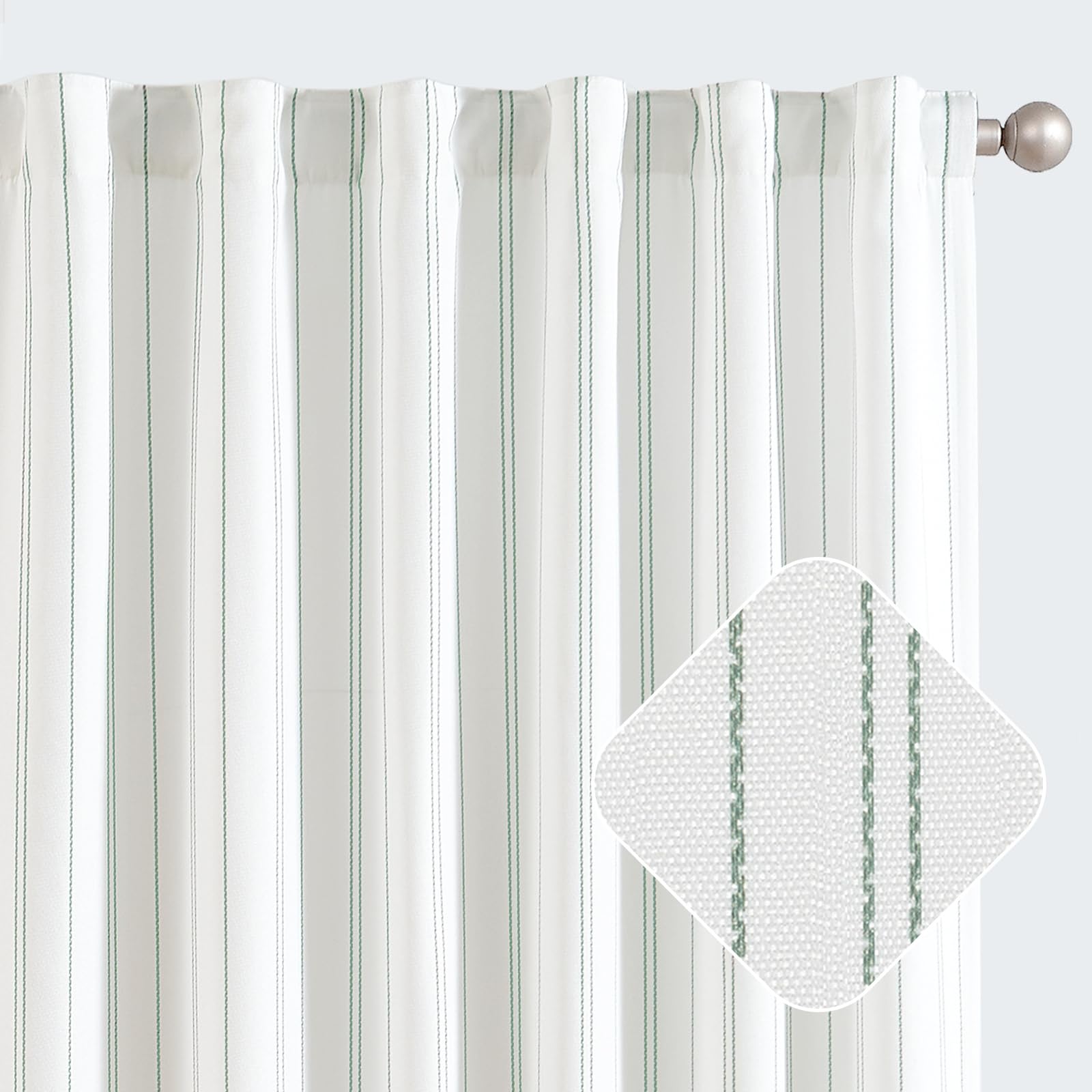 Jinchan Green And White Striped Curtains 90 Inches Long For Living Room Bedroom Green On White Curtains Pinstripe Curtains Privacy Light Filtering Rod Pocket Modern Window Curtains Set 2 Panels