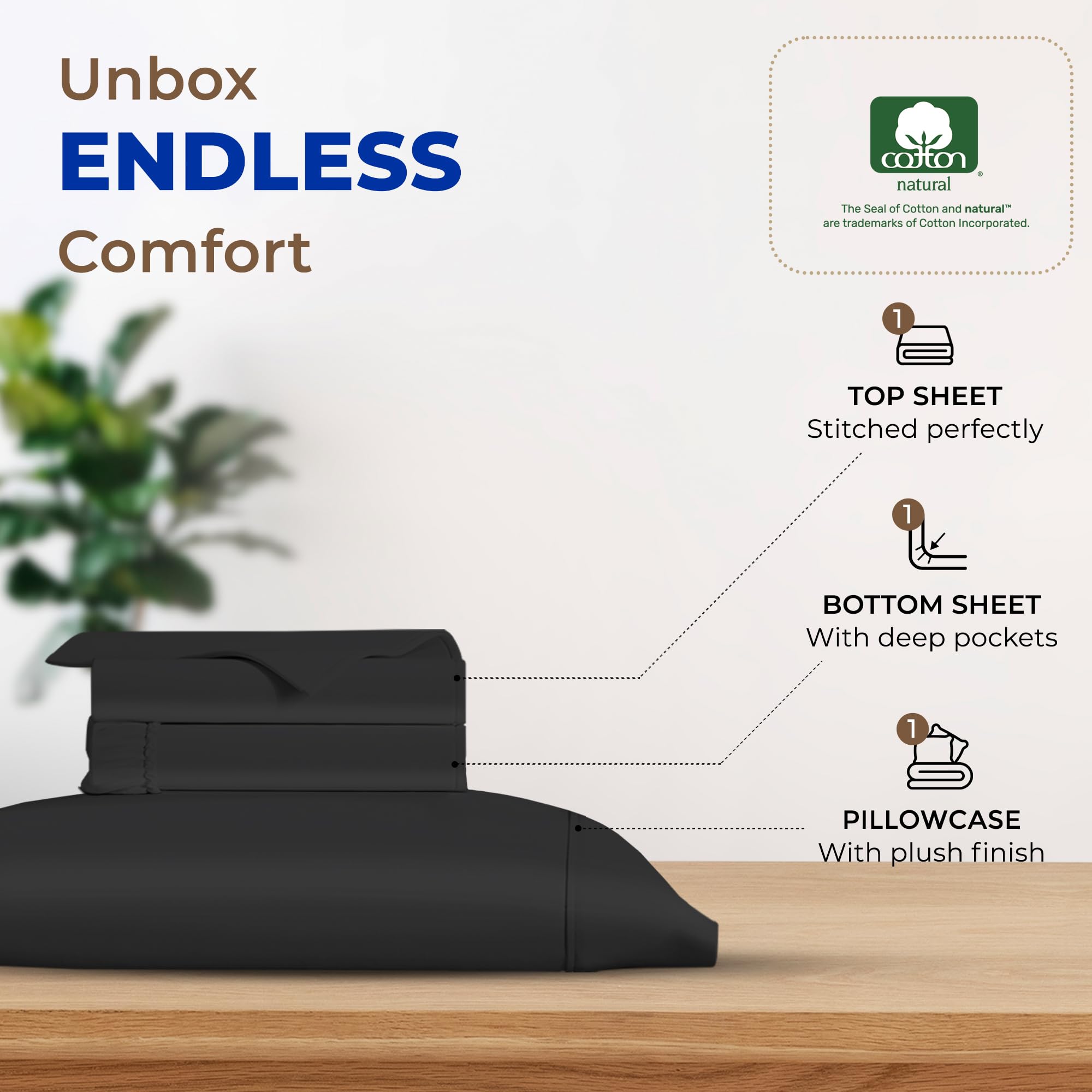 Thread Spread 100% Egyptian Cotton Sheets Twin - 600 Thread Count Sheets Twin, 3 Pc Deep Pocket Twin Sheets, Soft, Cooling Sateen Weave Extra Long Twin Sheets For Dorm, 16' Deep Pocket - Black