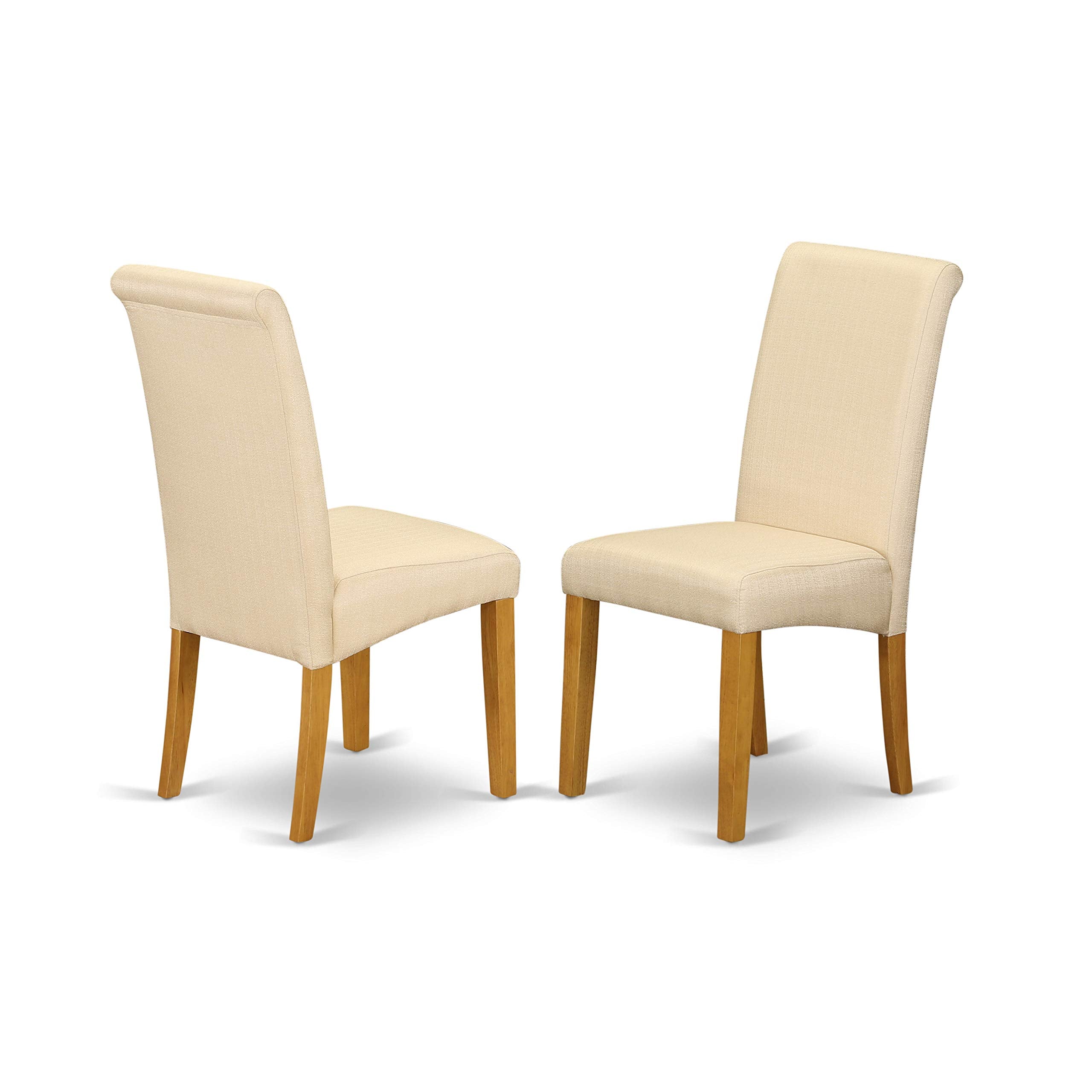 East West Furniture Esba3-Oak-02 3 Piece Kitchen Table Set Contains A Round Dining Table And 2 Light Beige Linen Fabric Upholstered Chairs, 30X30 Inch, Oak